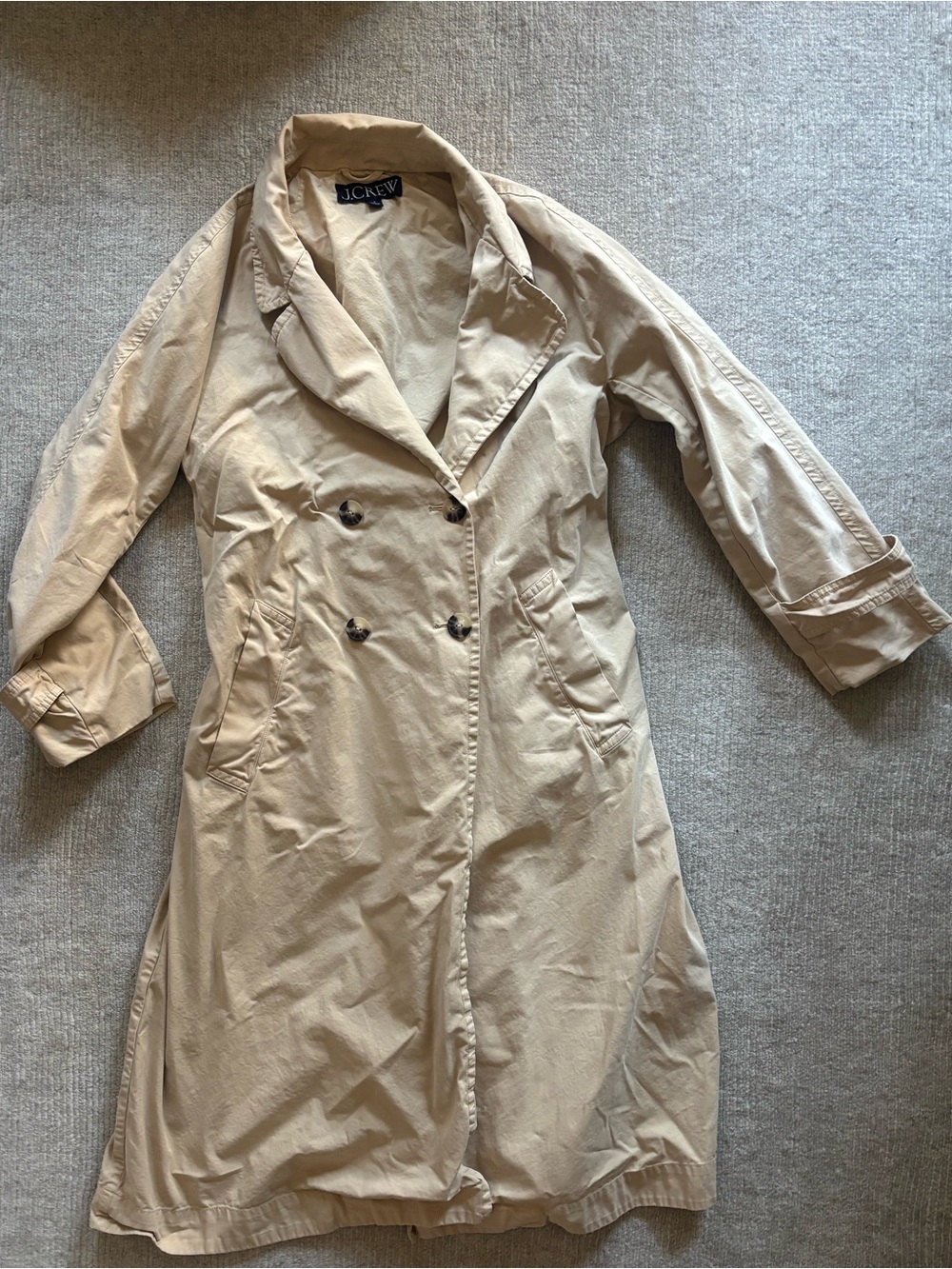 J. Crew Light Beige Double-Breasted Trench Coat Relaxed Fit S